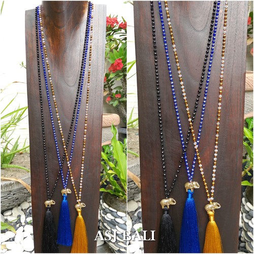 bronze elephant pendant tassels necklaces bali beads thailand design